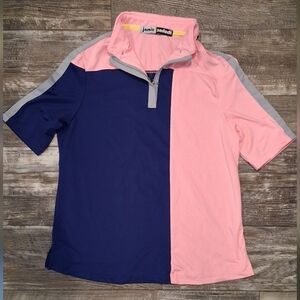 Jamie Sadock Women's Size M Pink and Navy Colorblock Golf 1/4 Zip Polo